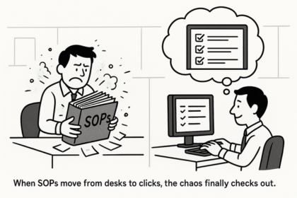 Workflow illustration showing embedded SOP checklists and prompts within CRM tools for seamless adoption