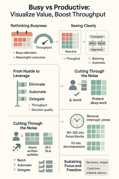 Calendar heatmap showing reactive vs productive time to visualize leadership focus and improve throughput