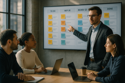 Diagram contrasting pull system and push system workflow highlighting WIP limits and capacity gating