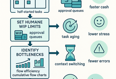 Visualization of office workflow showing lean work-in-process (WIP) limits to improve finance and operations efficiency