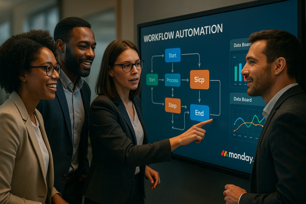 Example of process maps transformed into automated workflows on monday.com