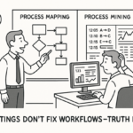 Diagram illustrating the differences and combined benefits of process mining and process mapping for operational efficiency