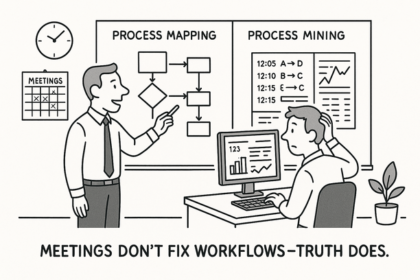 Diagram illustrating the differences and combined benefits of process mining and process mapping for operational efficiency