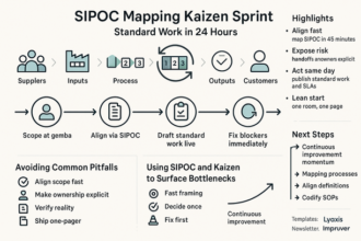 Team collaboratively creating a SIPOC map during a one-day Kaizen sprint to standardize work processes