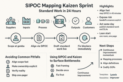 Team collaboratively creating a SIPOC map during a one-day Kaizen sprint to standardize work processes