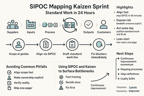 Team collaboratively creating a SIPOC map during a one-day Kaizen sprint to standardize work processes