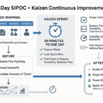 Diagram showing a SIPOC map paired with a Kaizen sprint workflow to improve process flow in 24 hours