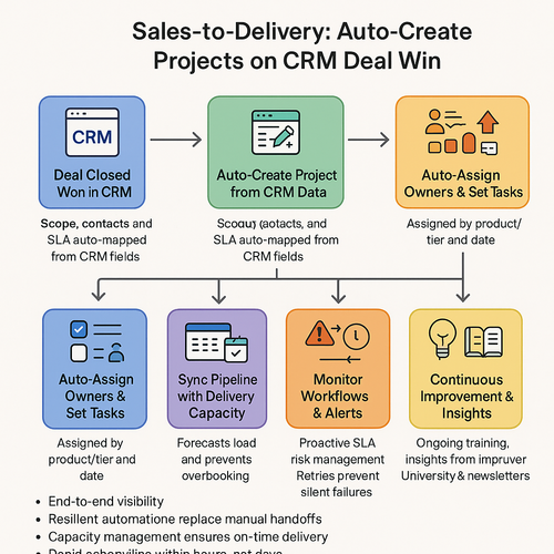 Automated project creation from CRM deal win streamlining sales-to-delivery process with task assignments and SLAs