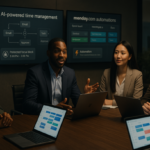 Dashboard showing AI-driven timeboxing and Monday.com automations optimizing sprint workflow and focus