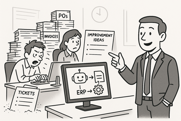 Dashboard showing AI data capture automating manual entry in ERP systems for lean operations