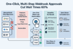 Dashboard showing multi-step webhook approvals accelerating workflow with automated one-click decisions