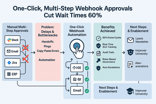 Dashboard showing multi-step webhook approvals accelerating workflow with automated one-click decisions