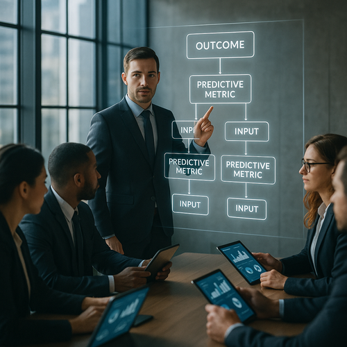 KPI tree diagram illustrating outcome-based metrics and leading indicators for team performance