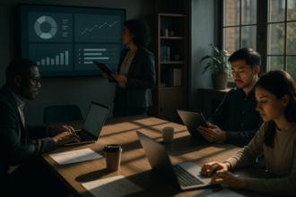 Dashboard view of Monday.com showing async updates and progress tracking for meeting-free Wednesdays