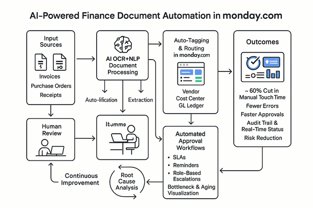 AI-driven document automation streamlining invoice and purchase order processing in Monday.com