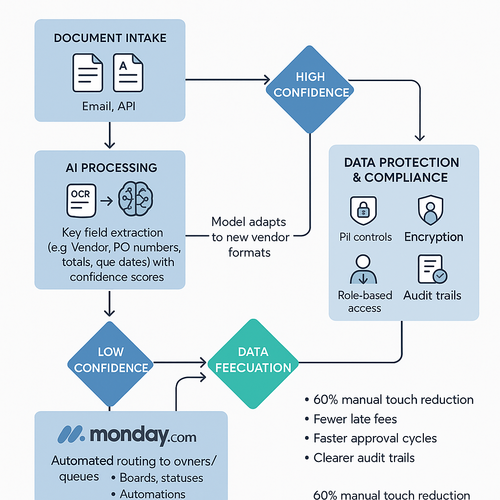 Automated AP invoice and PO document processing using OCR and NLP integrated with Monday.com for efficient routing