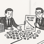 Dashboard displaying SaaS vendor consolidation progress and cost savings metrics in a 90-day plan