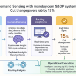 Dashboard of AI demand sensing insights integrated into Monday.com for S&OP to reduce changeovers and improve scheduling