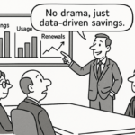 Executive dashboard showing vendor contract analytics, SLA tracking, and license utilization for vendor renegotiation