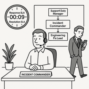 Diagram illustrating a SaaS escalation process with defined triggers, SLA timelines, and clear incident ownership