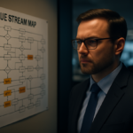 Value Stream Mapping diagram highlighting lead time and work in process metrics for workflow optimization