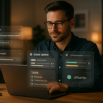 Dashboard showing asynchronous status updates in Monday.com to replace traditional meetings