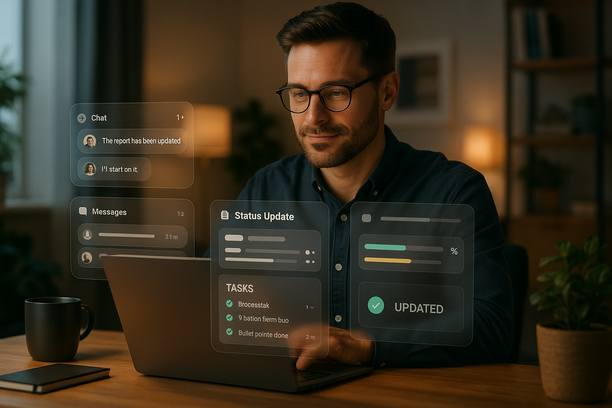 Dashboard showing asynchronous status updates in Monday.com to replace traditional meetings