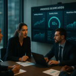 Process scorecard dashboard showing leading indicators and gates for proactive BPM risk management