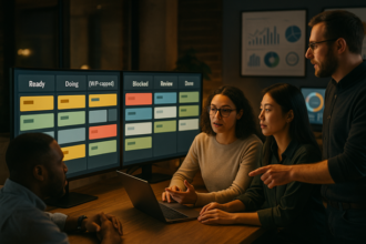 Monday.com board illustrating Personal Kanban with WIP limits and workflow metrics for improved throughput