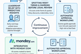 Dashboard showing AI deal risk scoring and margin protection within Monday.com interface