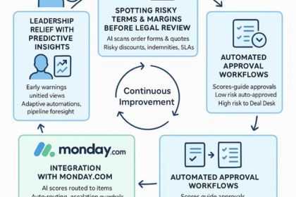 Dashboard showing AI deal risk scoring and margin protection within Monday.com interface