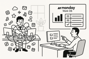 Dashboard of monday Work OS showing unified boards streamlining SaaS consolidation and cost savings