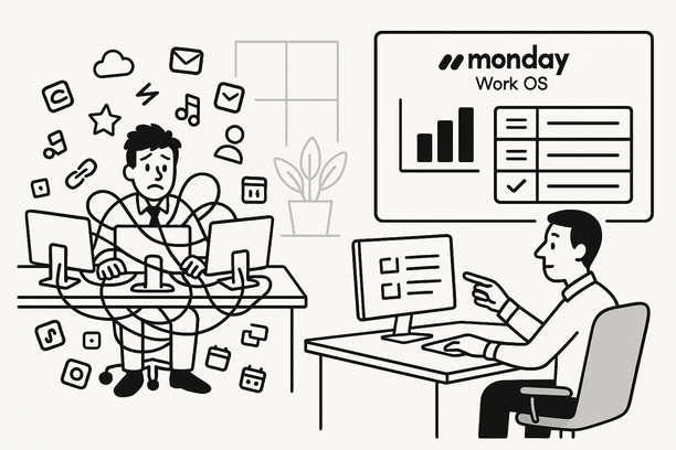 Dashboard of monday Work OS showing unified boards streamlining SaaS consolidation and cost savings