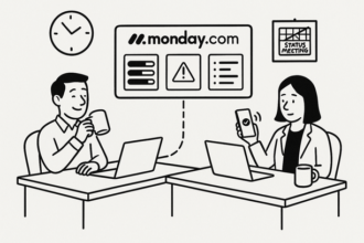 Dashboard on Monday.com showing automated async updates replacing status meetings