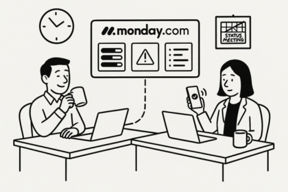 Dashboard on Monday.com showing automated async updates replacing status meetings