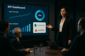Dashboard showing automated KPI board updates with Google Sheets integration, data validation, and alert notifications