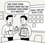 Screenshot of a Monday.com sprint template board featuring automations, Definition of Done, and burndown views for agile teams