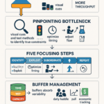 Diagram illustrating the Theory of Constraints process highlighting the bottleneck and buffer management to increase throughput