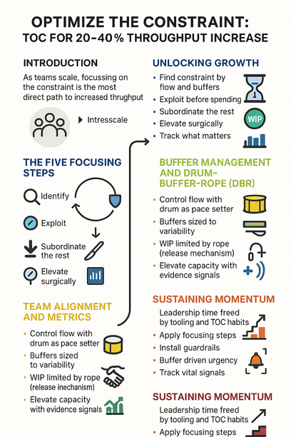 Diagram illustrating the Theory of Constraints process to boost throughput and reduce bottlenecks