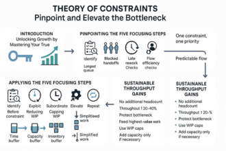 Diagram illustrating Theory of Constraints process to pinpoint and elevate bottlenecks in workflow