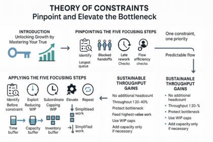 Diagram illustrating Theory of Constraints process to pinpoint and elevate bottlenecks in workflow