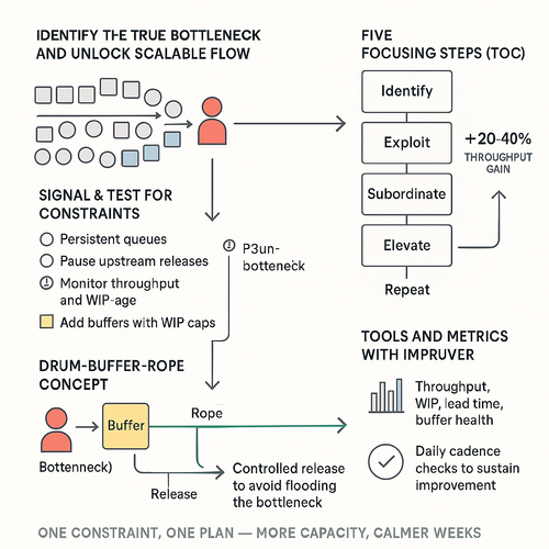 Illustration of Theory of Constraints highlighting bottleneck and improved flow in operations