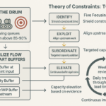 Diagram illustrating the Theory of Constraints process to identify and optimize bottlenecks for increased throughput