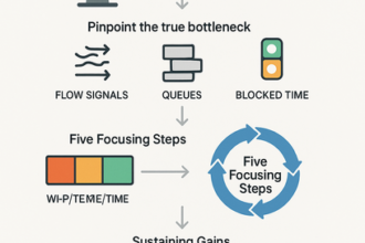 Diagram illustrating the Theory of Constraints identifying a production bottleneck to increase throughput by 20–40%