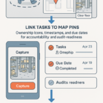 Live warehouse site map displaying pins and annotated photos for precise hazard identification and faster fixes