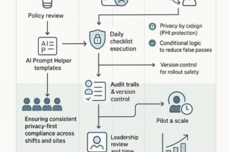 AI-driven clinical audit checklist interface streamlining clinic policy compliance and standardizing healthcare workflows