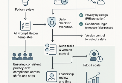AI-driven clinical audit checklist interface streamlining clinic policy compliance and standardizing healthcare workflows