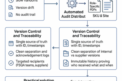 Illustration of automated food safety audit distribution streamlining CAPA processes and reducing shipment holds